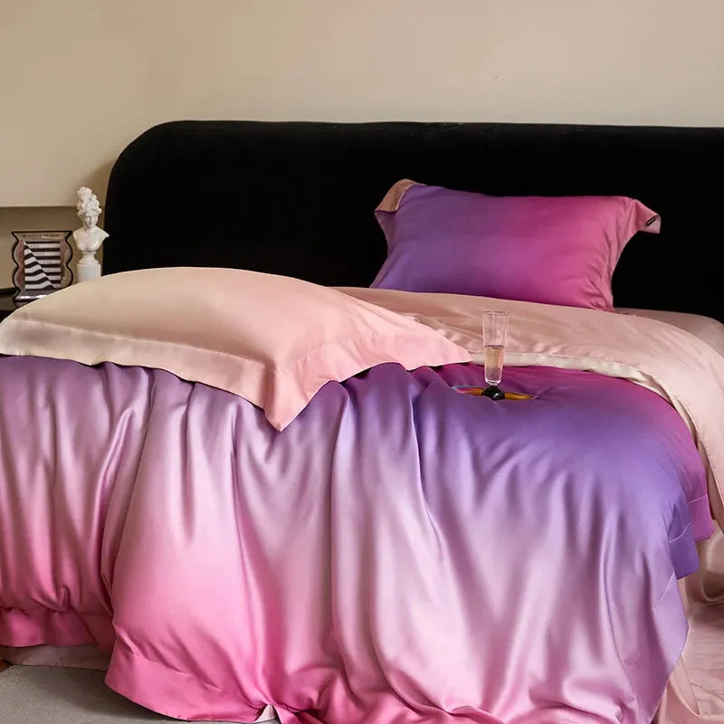 Angel Pink Gradient Lyocell Duvet Cover Set - Fluffyslip