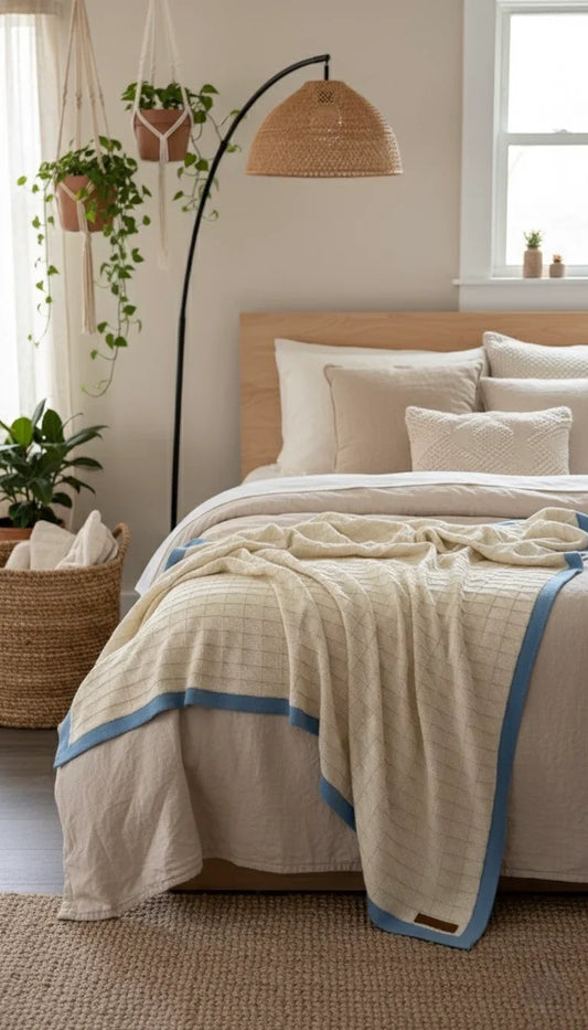 Border Squareview Cotton Throw Blanket