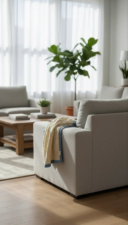 Border Squareview Cotton Throw Blanket