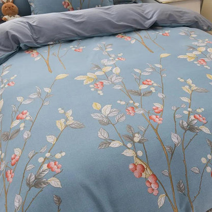 Botanical cotton Duvet Cover Set with a stuffed bunny toy tucked under the pillow - Fluffyslip