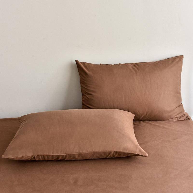 brown Soft Breathable Brushed Microfiber Duvet Cover Set pillowcases - Fluffyslip