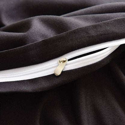 Black Soft Breathable Brushed Microfiber Duvet Cover Set zipper closure - Fluffyslip