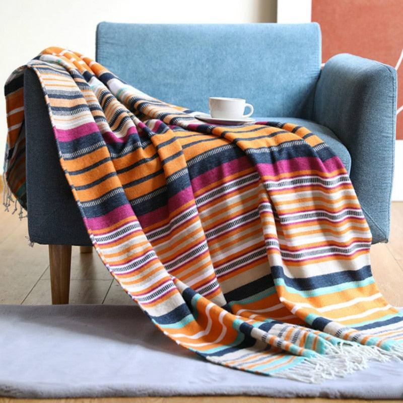 Colorful Striped Throw Blanket - Soft and vibrant 100% acrylic blanket with eye-catching stripes, perfect for adding comfort and style to any space
