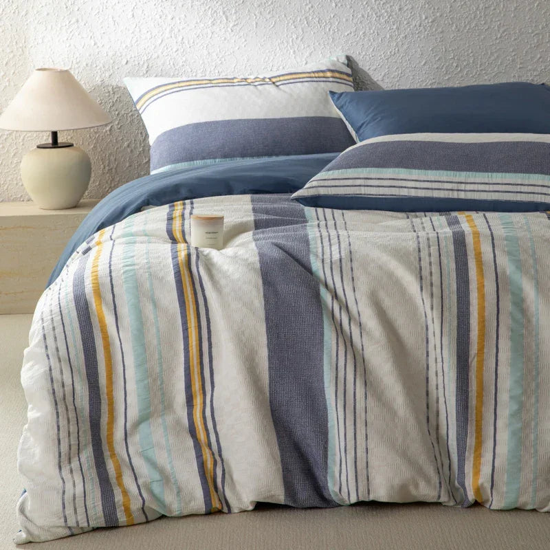 Cotton Cadence Vertical Stripes Duvet Cover Set