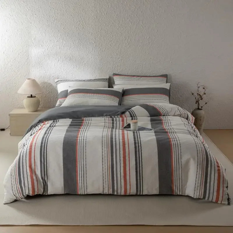 Cotton Cadence Vertical Stripes Duvet Cover Set