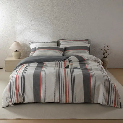 Cotton Cadence Vertical Stripes Duvet Cover Set