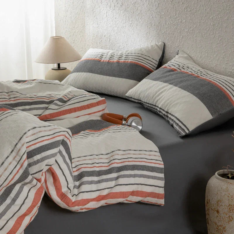 Cotton Cadence Vertical Stripes Duvet Cover Set