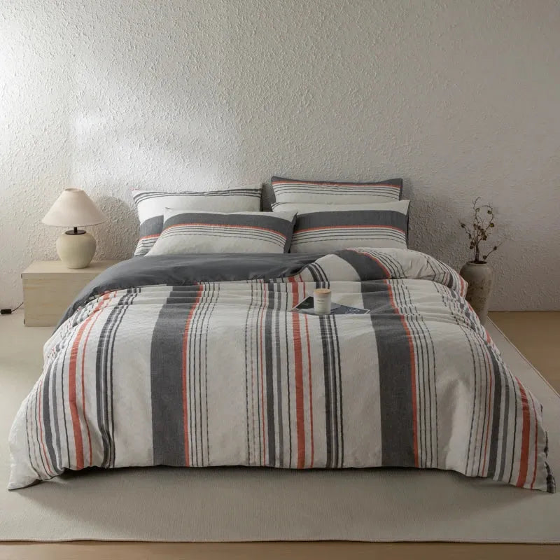 Cotton Cadence Vertical Stripes Duvet Cover Set