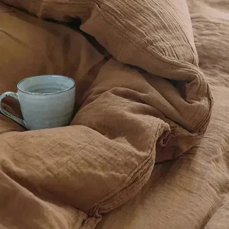 Earth Tone Wrinkled Cotton Duvet Cover Set - Fluffyslip