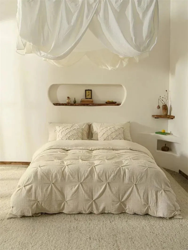 Earthly Elegance Pleated Cotton-Linen Duvet Cover Set - Fluffyslip
