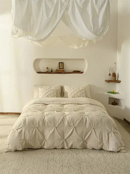Earthly Elegance Pleated Cotton-Linen Duvet Cover Set - Fluffyslip