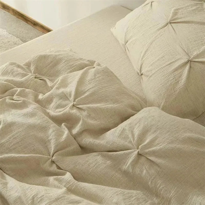 Earthly Elegance Pleated Cotton-Linen Duvet Cover Set - Fluffyslip