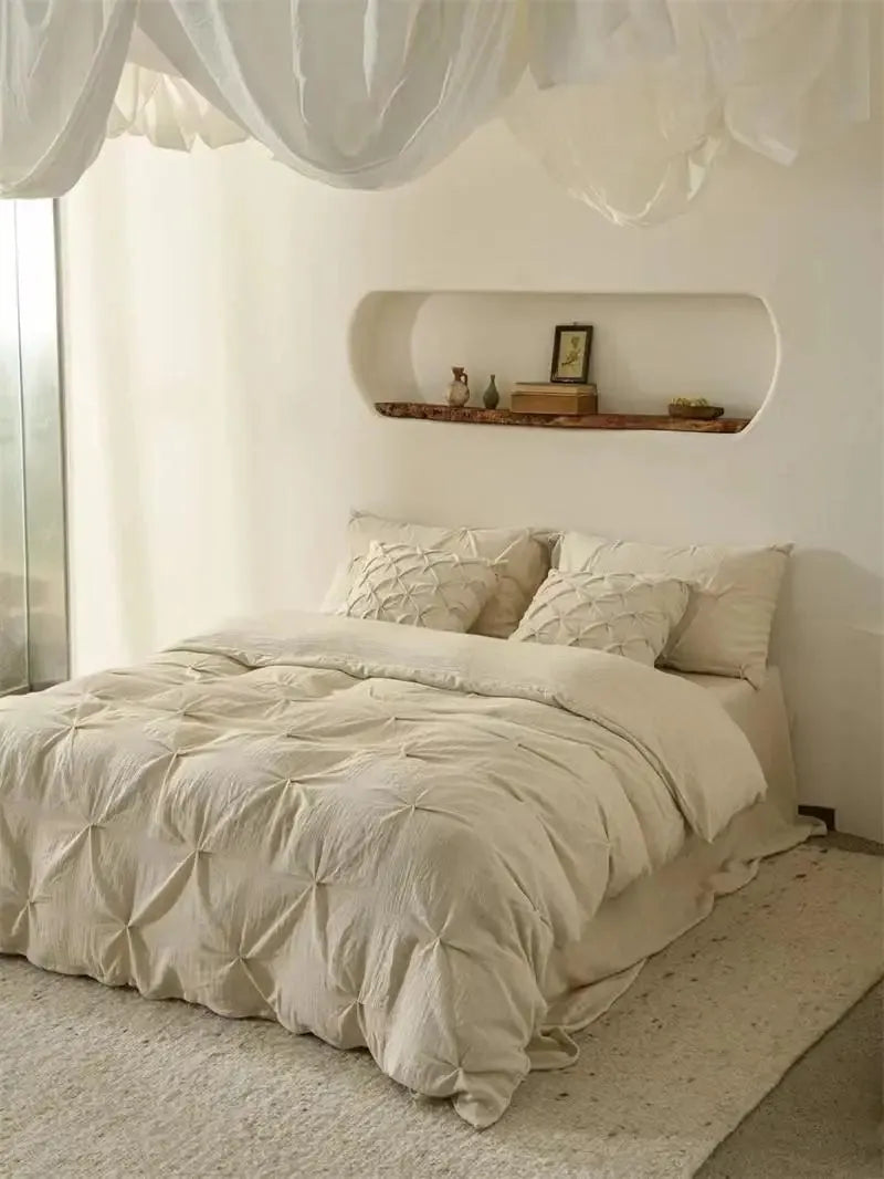 Earthly Elegance Pleated Cotton-Linen Duvet Cover Set - Fluffyslip
