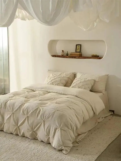 Earthly Elegance Pleated Cotton-Linen Duvet Cover Set - Fluffyslip
