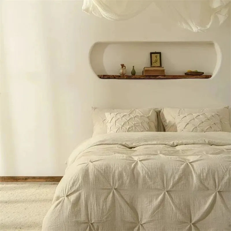 Earthly Elegance Pleated Cotton-Linen Duvet Cover Set - Fluffyslip