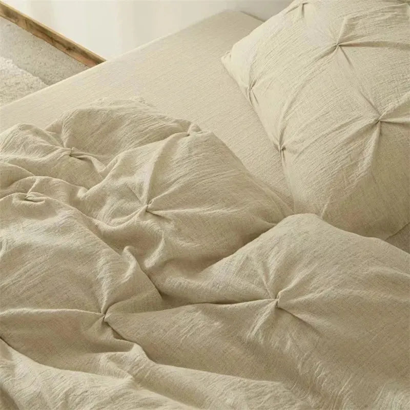 Earthly Elegance Pleated Cotton-Linen Duvet Cover Set - Fluffyslip