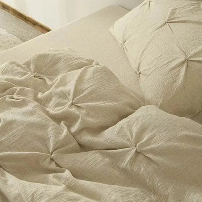 Earthly Elegance Pleated Cotton-Linen Duvet Cover Set - Fluffyslip