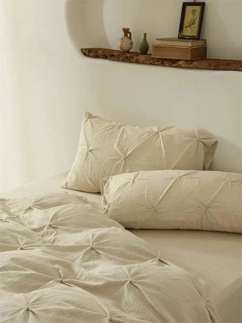 Earthly Elegance Pleated Cotton-Linen Duvet Cover Set - Fluffyslip