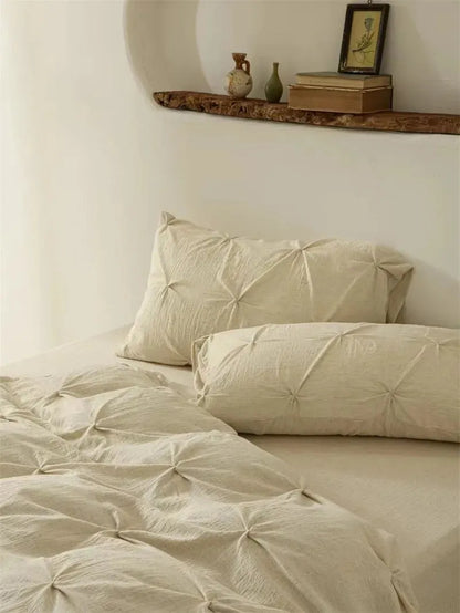 Earthly Elegance Pleated Cotton-Linen Duvet Cover Set - Fluffyslip