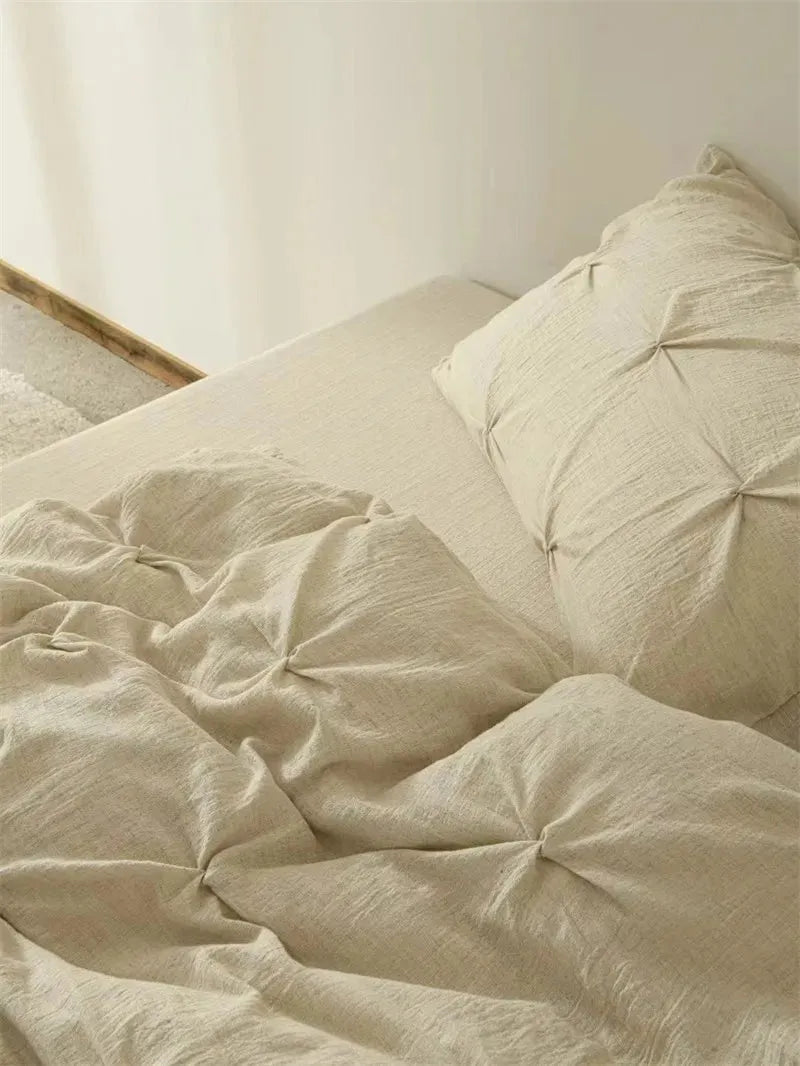 Earthly Elegance Pleated Cotton-Linen Duvet Cover Set - Fluffyslip