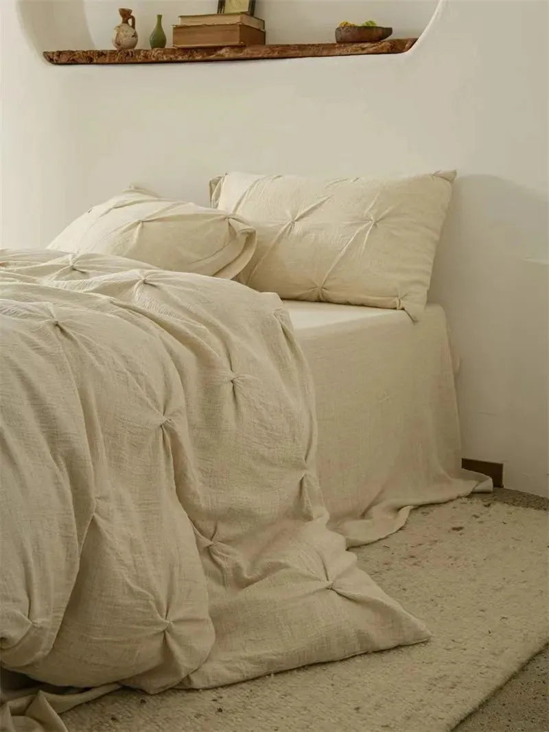 Earthly Elegance Pleated Cotton-Linen Duvet Cover Set - Fluffyslip