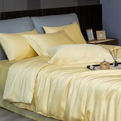 Yellow Eucalyptus Lyocell Cooling Duvet Cover Set in a luxury bedroom - Fluffyslip