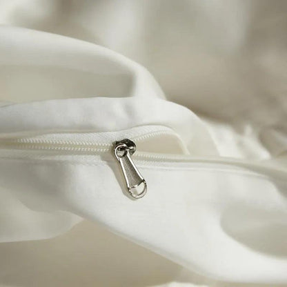 white Eucalyptus Lyocell Silk Duvet Cover Set zipper closure - Fluffyslip