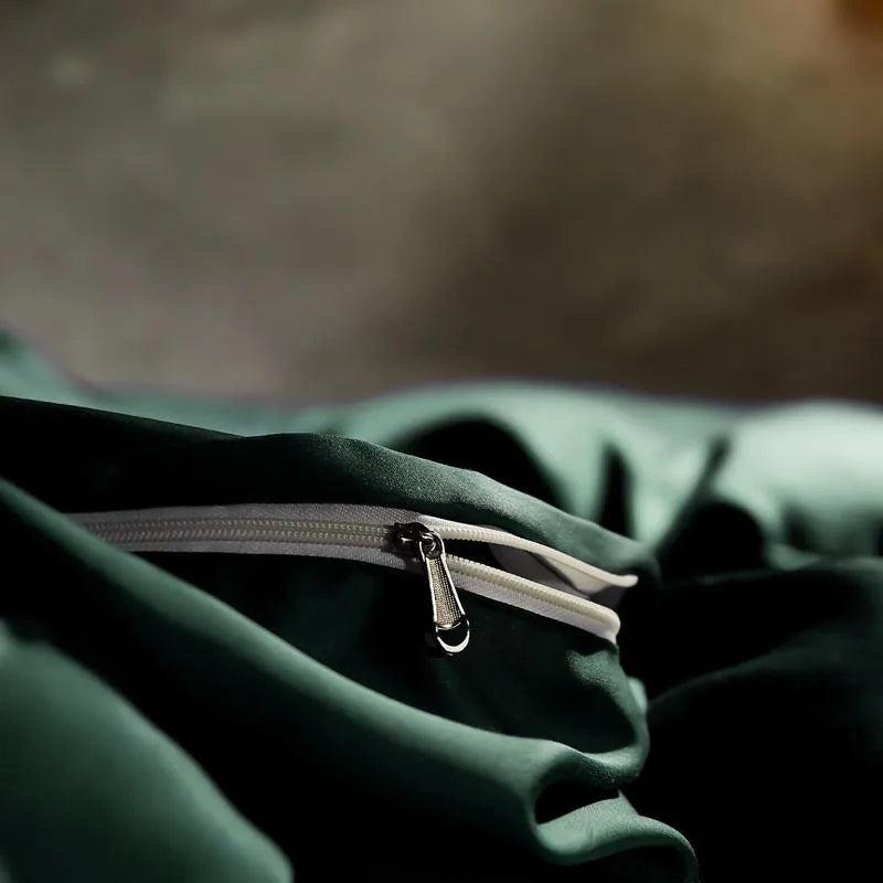 Green Eucalyptus Lyocell Silk Duvet Cover Set zipper closure - Fluffyslip