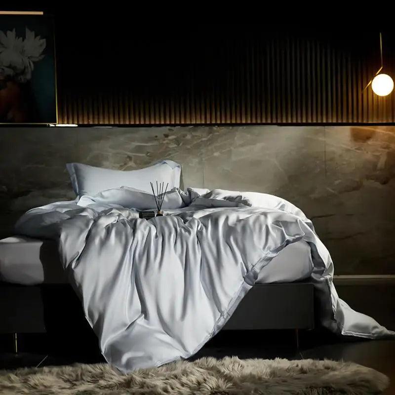 Eucalyptus Lyocell Silk Duvet Cover Set in a luxury bedroom - Fluffyslip