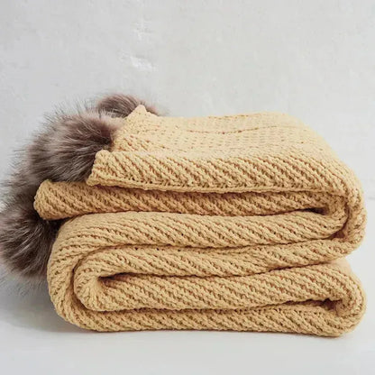 Faux Fur Pompom Cozy Chenille Throw Blanket - Fluffyslip