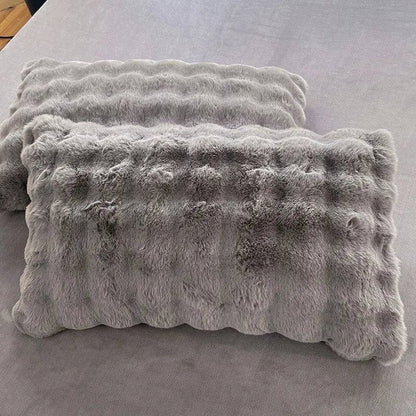 Gray Faux Rabbit Fur Duvet Cover Set pillowcases - Fluffyslip