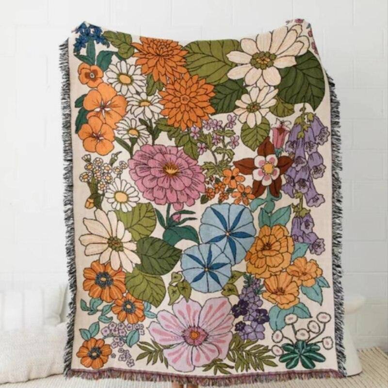 Textile City Ins Floral Pattern Thread Blanket Home Casual Blanket Decor Tapestry Country Sofa Cover Outdoors Camping Picnic Mat - Fluffyslip