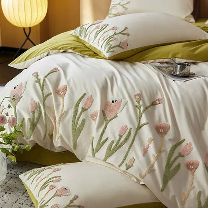 Floral Touch Long Staple Cotton Duvet Cover Set - Fluffyslip