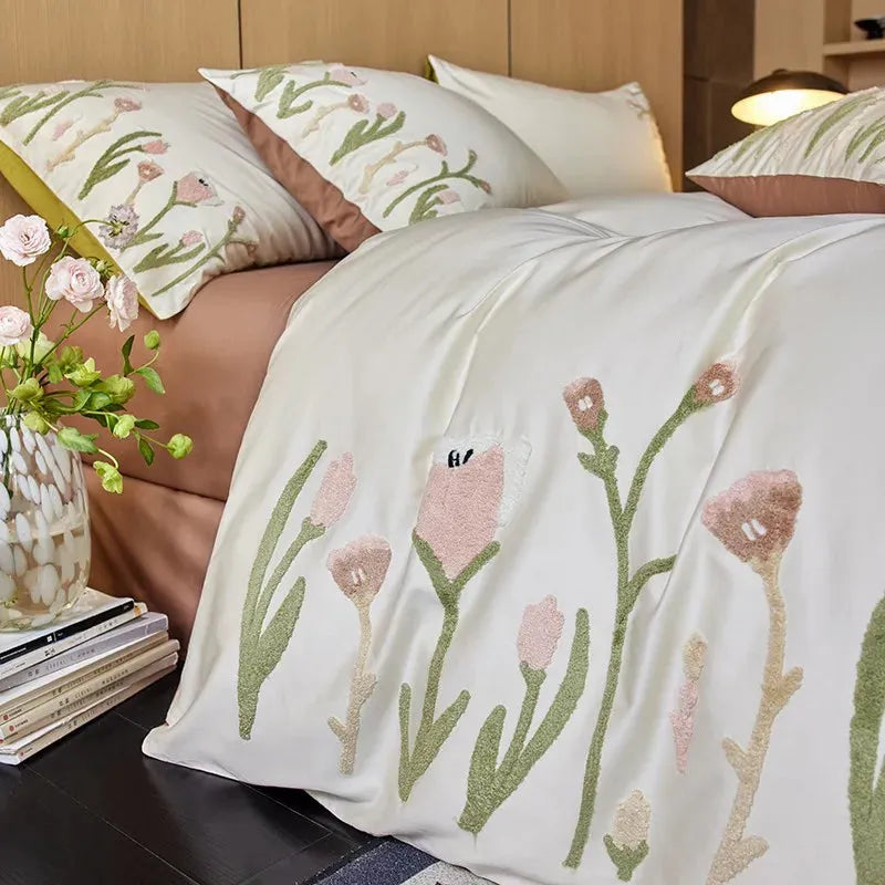 Floral Touch Long Staple Cotton Duvet Cover Set - Fluffyslip