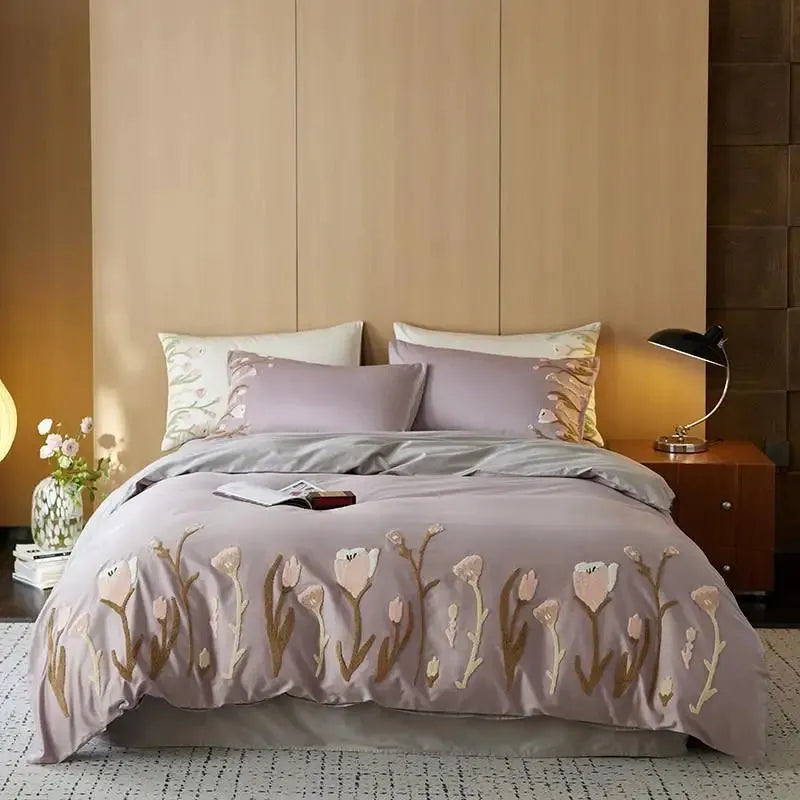 Floral Touch Long Staple Cotton Duvet Cover Set - Fluffyslip