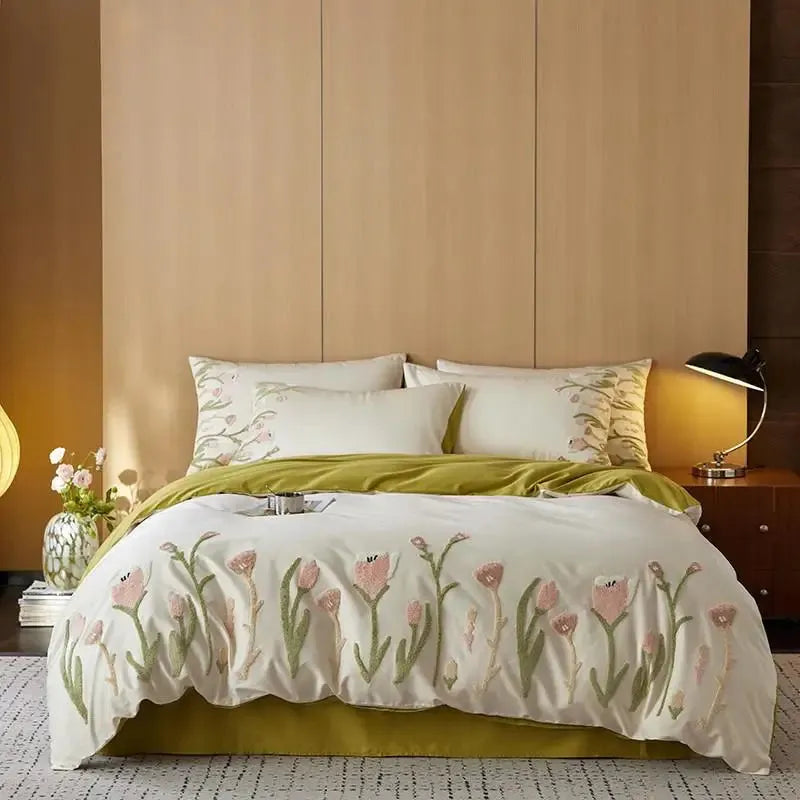Floral Touch Long Staple Cotton Duvet Cover Set - Fluffyslip