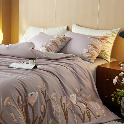 Floral Touch Long Staple Cotton Duvet Cover Set - Fluffyslip