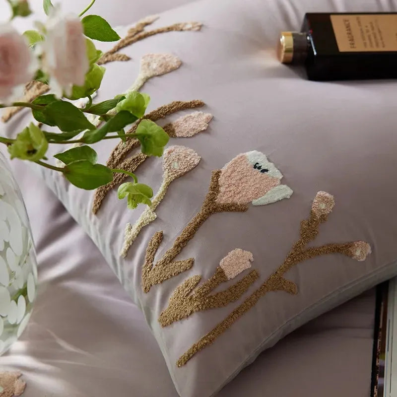 Floral Touch Long Staple Cotton Duvet Cover Set - Fluffyslip