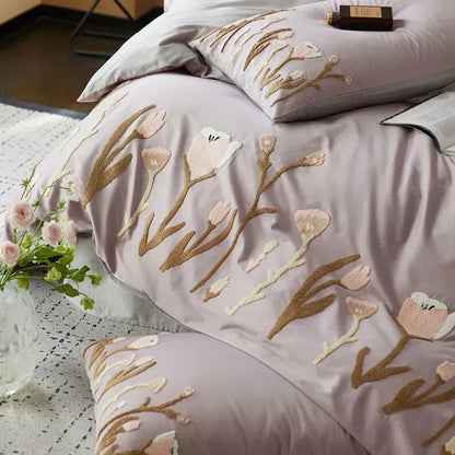 Floral Touch Long Staple Cotton Duvet Cover Set - Fluffyslip