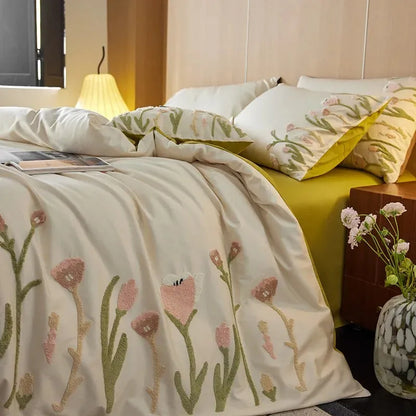 Floral Touch Long Staple Cotton Duvet Cover Set - Fluffyslip
