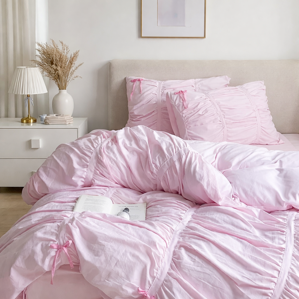 Graceful Ribbon Ruffles Duvet Cover Set