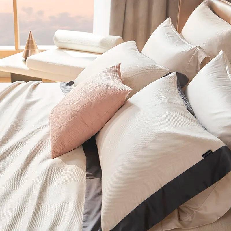 Premium 1500TC Egyptian Cotton Thick Woven Jacquard Patchwork Duvet cover Bed Sheet Pillowcases Double Queen King size 4Pcs - Fluffyslip