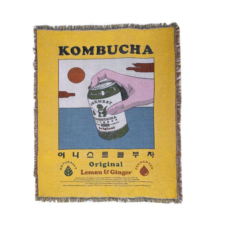Kombucha Lemon & Ginger Throw Blanket - Refreshing citrus and spice design. Size: 51x63 inches (130x160cm). Cozy up in style and comfort. - Fluffyslip