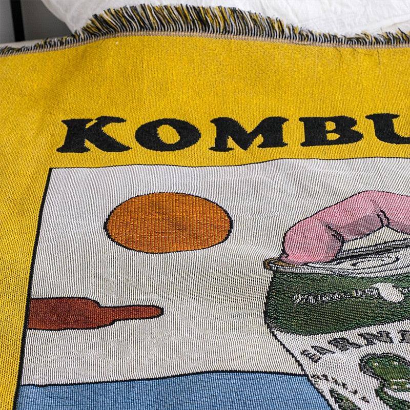 Kombucha Lemon & Ginger Throw Blanket - Refreshing citrus and spice design. Size: 51x63 inches (130x160cm). Cozy up in style and comfort - Fluffyslip