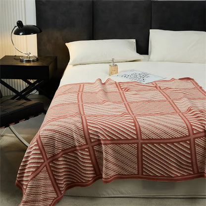 Luxury Boxed Striped Cotton Throw Blanket