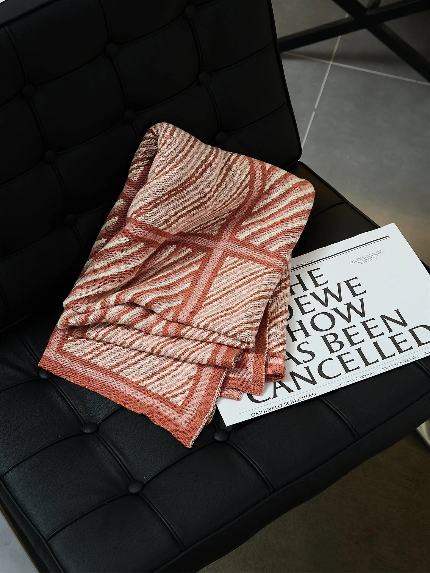 Luxury Boxed Striped Cotton Throw Blanket