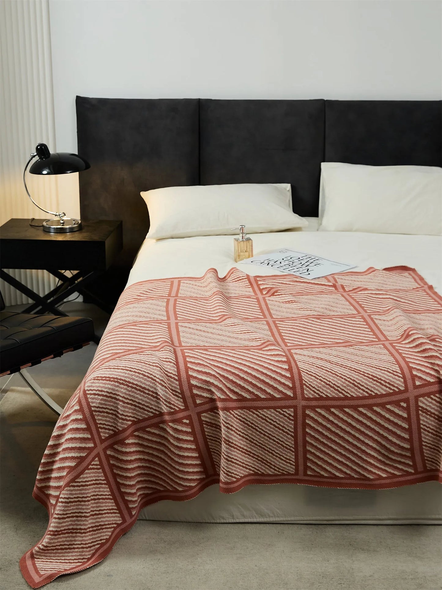 Luxury Boxed Striped Cotton Throw Blanket
