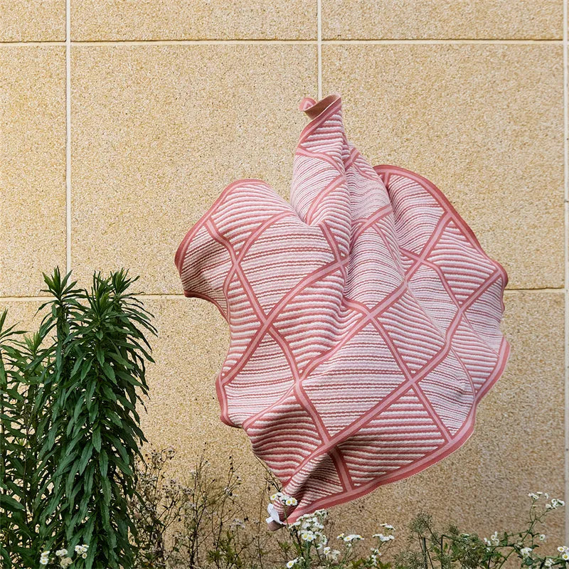 Luxury Boxed Striped Cotton Throw Blanket