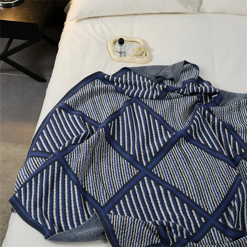 Luxury Boxed Striped Cotton Throw Blanket