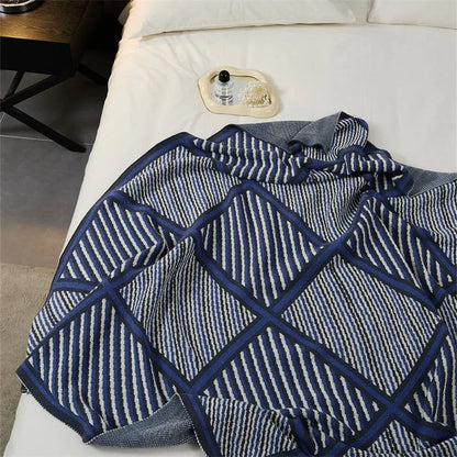 Luxury Boxed Striped Cotton Throw Blanket